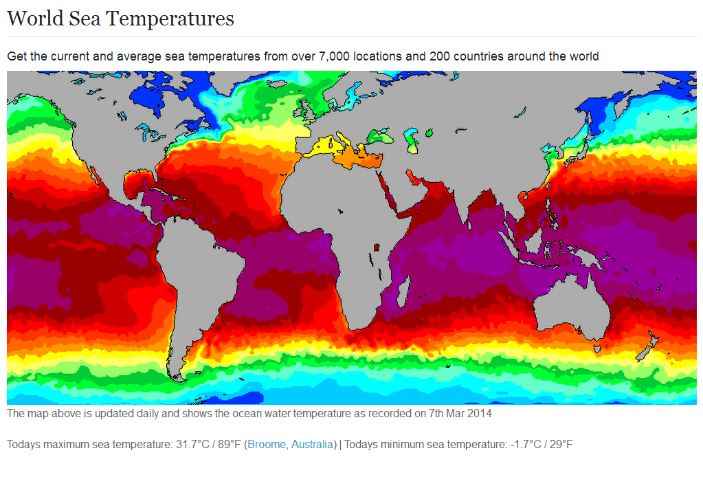 Aktuální teplota moří a oceánů - mapa